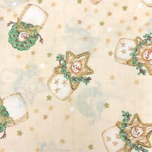 Vintage Snowman Mistletoe Wreath Gold Painted Detail Christmas Holiday Fabric
